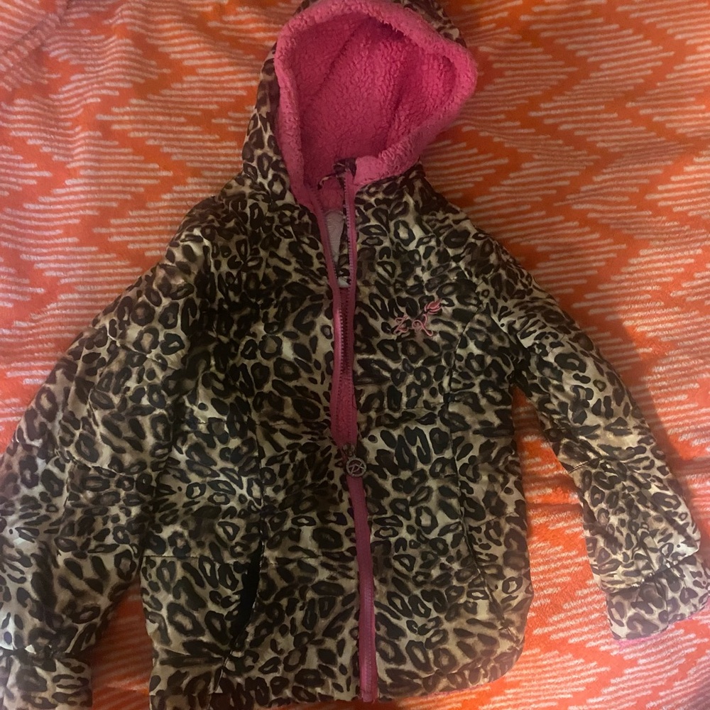 Leopard Print Hooded Jacket with Pink Lining